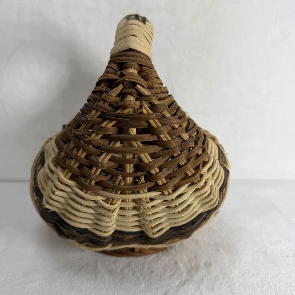Handmade Tricolor Woven‎ Wicker Basket with Handle Rustic Brown Tan Decor